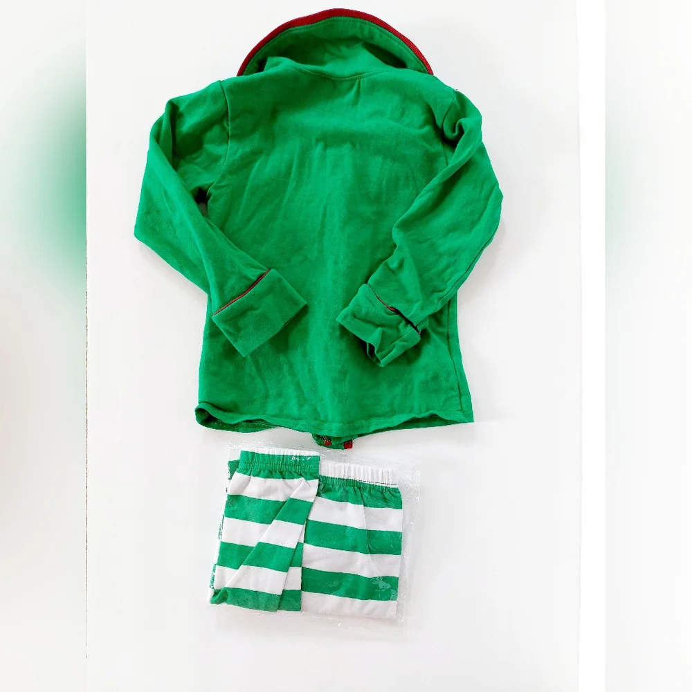 2pc Christmas Pjs 4T Green & Stripe 100%‎ cotton